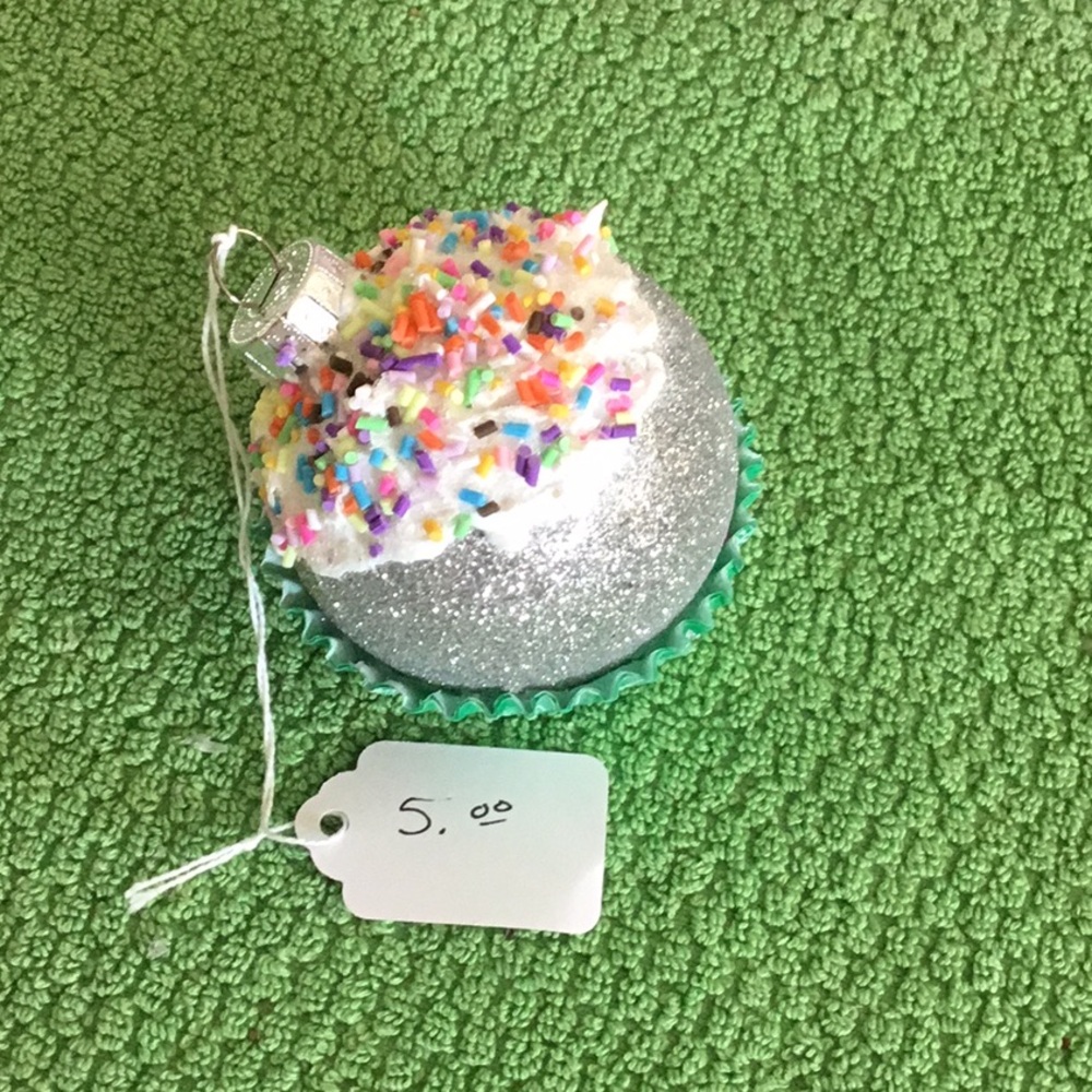 Handmade Silver Glitter Cupcake Ornament